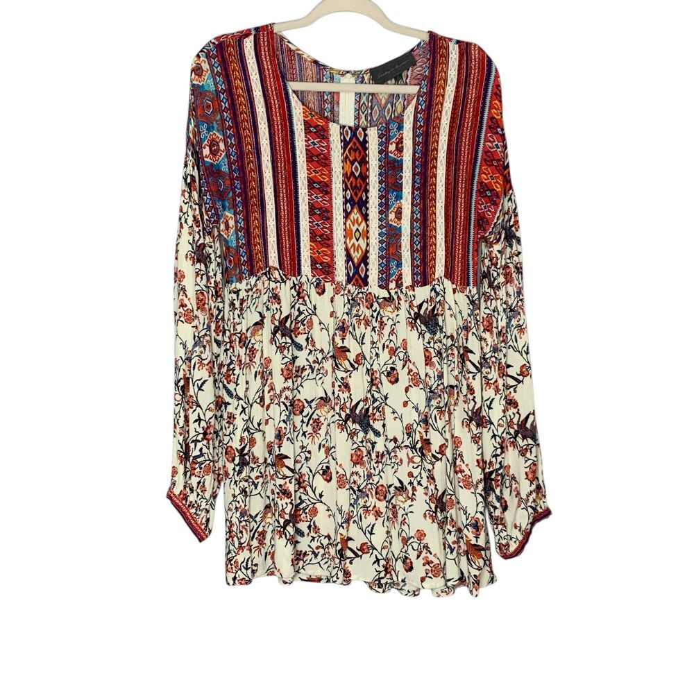 Sunday In Brooklyn boho floral peasant tunic long sleeve dress. Size L
